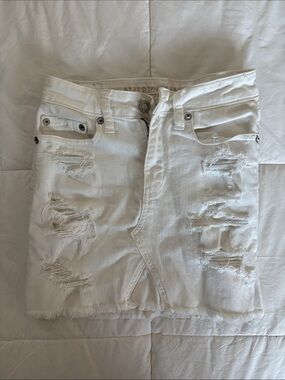 American Eagle Outfitters Y2K White Denim Mini Skirt Coastal Coquette Cottage